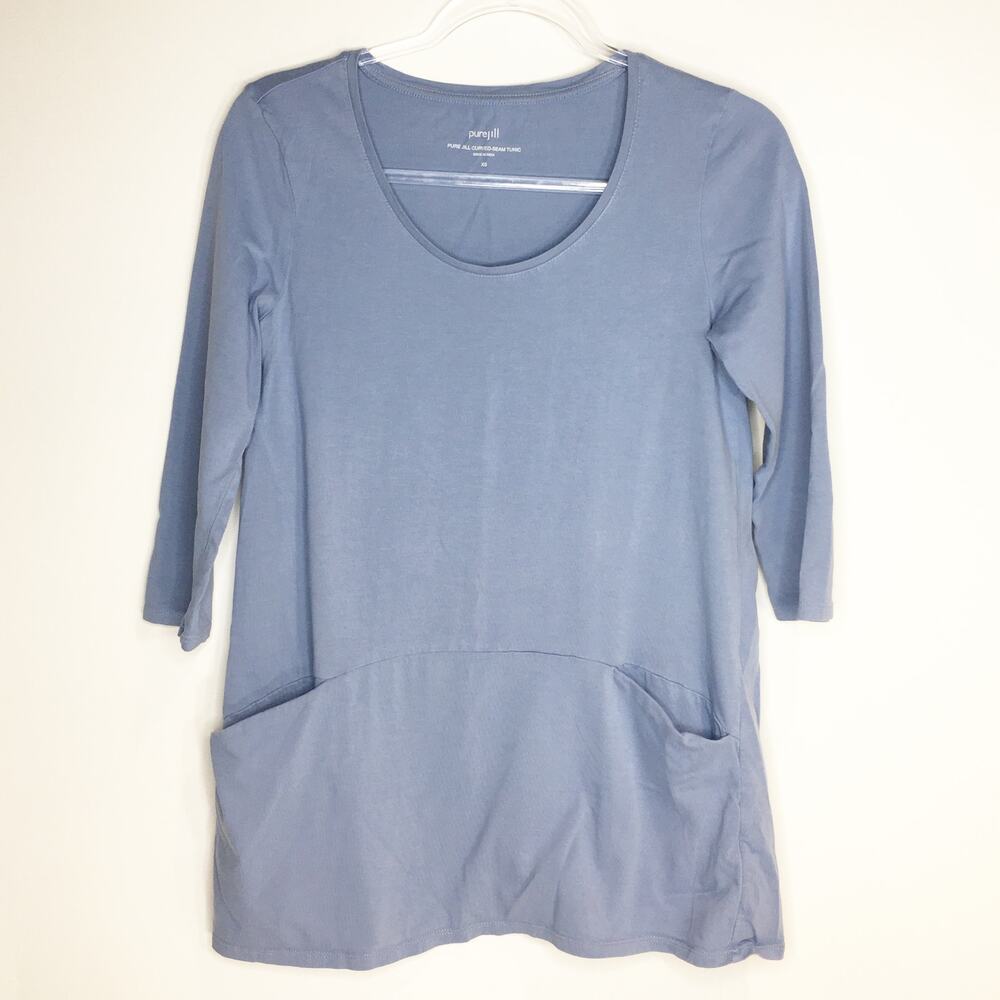 J. Jill Pure Jill Womens Size XS Curved Seam Tunic Top Blue Pockets 3/4 Sleeves